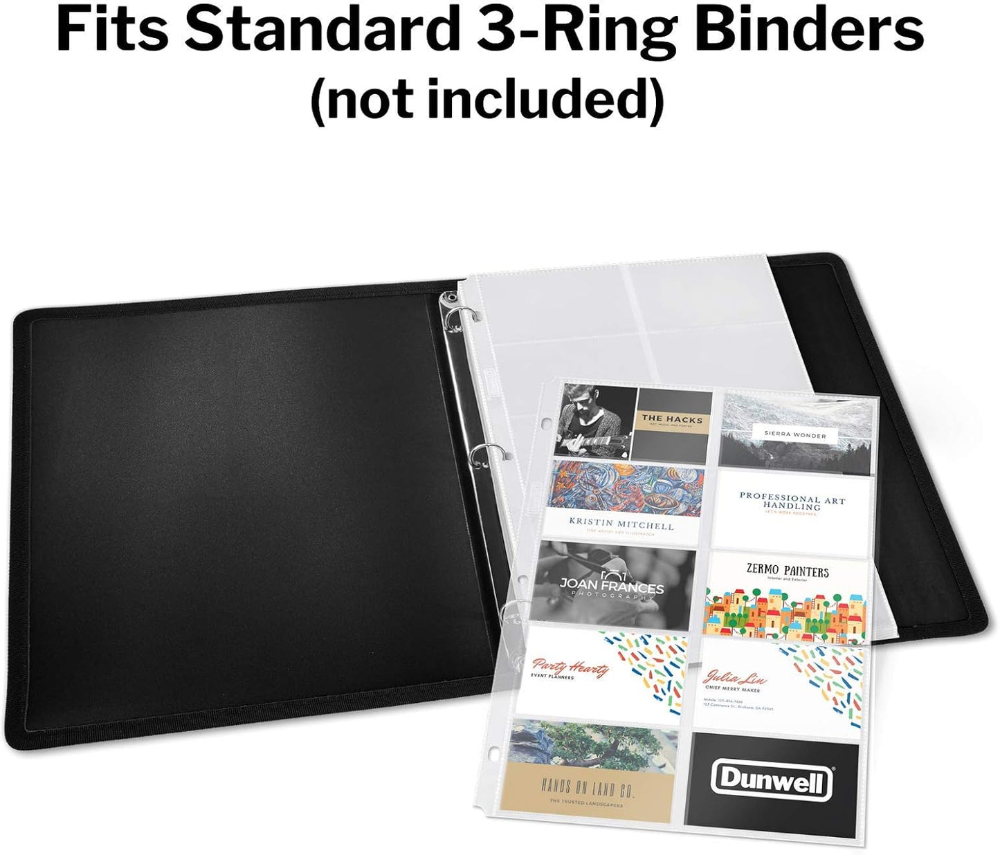 Dunwell Business Card Holder Sleeves (50 Pack for 1000 Cards), Heavyweight Plastic Sheet Protect, Each Sleeve Holds 20 2x3.5 Namecards, 3-Hole Punched, Fits 3-Ring Binders