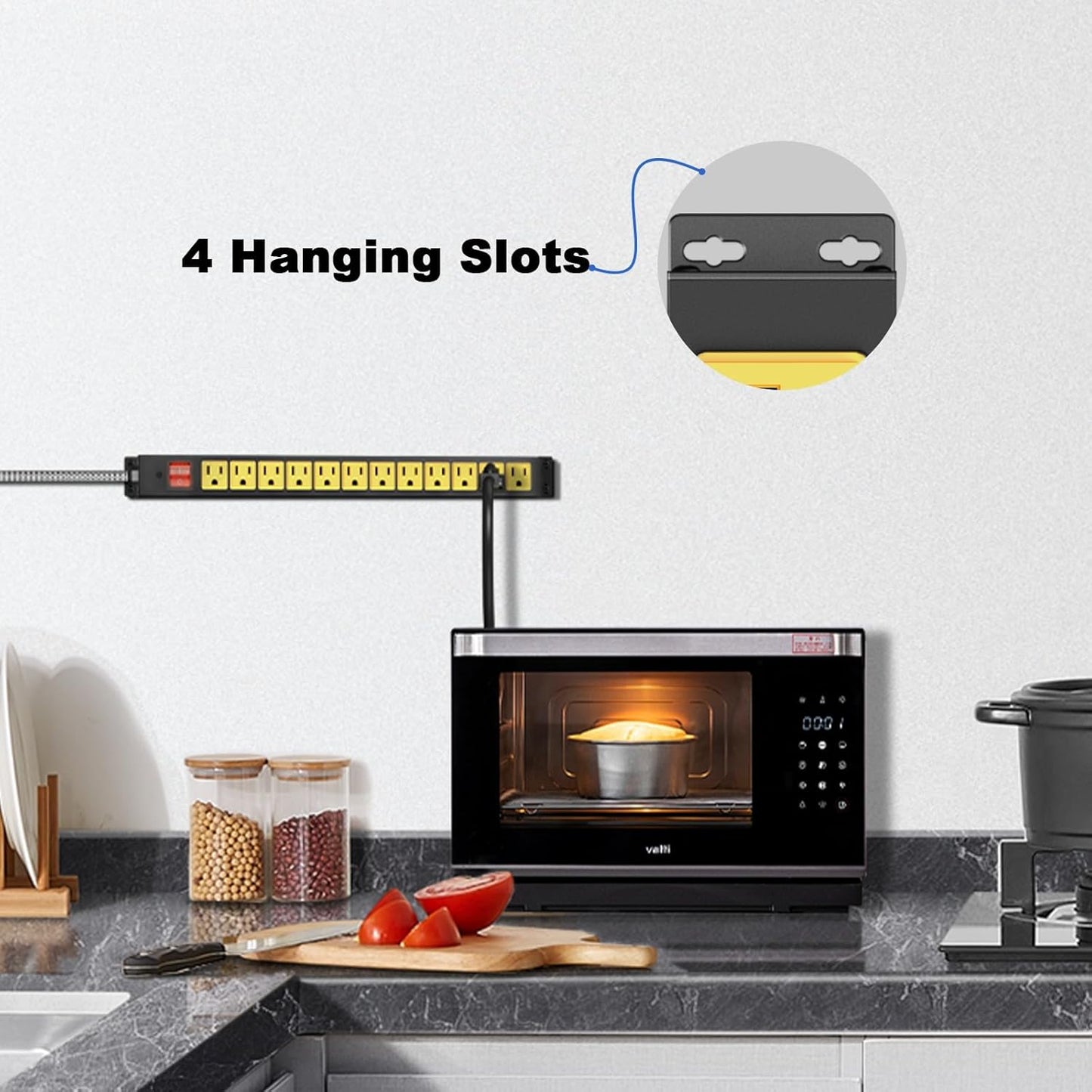 12 Outlet Heavy Duty Power Strip with 15A Circuit Breaker,Metal Wall Mount Power Strip for Garage Workshop Industrial 1200J 15A 125V 1875W 6ft Cord