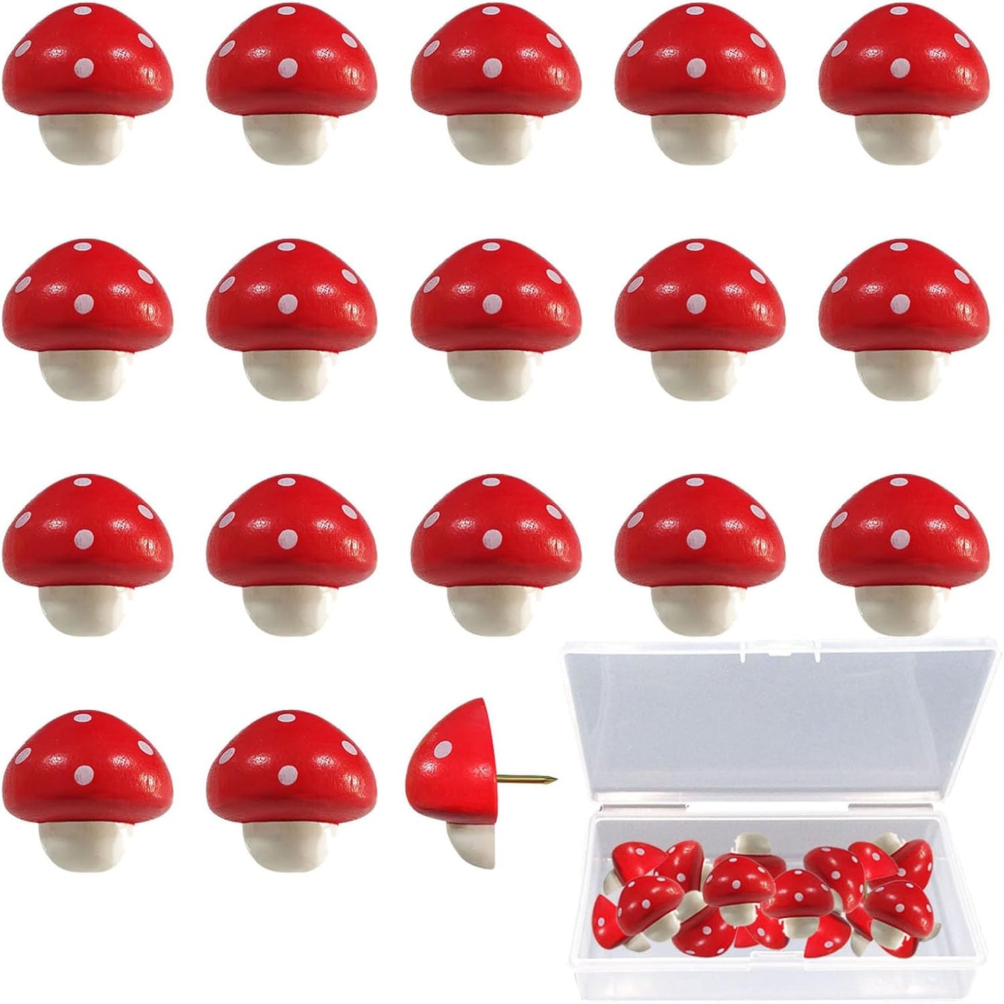 Wooden Mushroom Pushpins, 20pcs Decorative Thumbtack Cute Thumb Nails Mushroom Thumb Tacks for Home Office Classroom Photos Wall, Maps, Bulletin Board, Cork Boards Hanging Posters