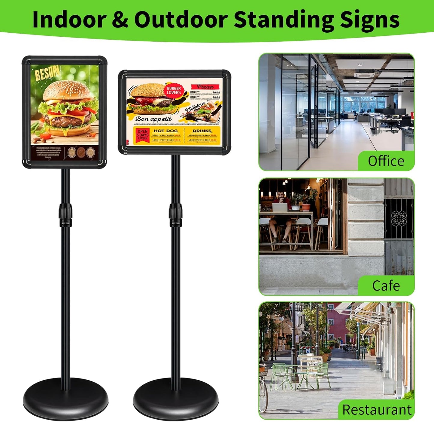 2Packs Adjustable Pedestal Sign Holder Stand 8.5''x11'', Floor Standing Poster Sign Stand for Vertical/Horizontal View Sign stand,Outdoor/Indoor Standing Sign Holders(Black, Round)