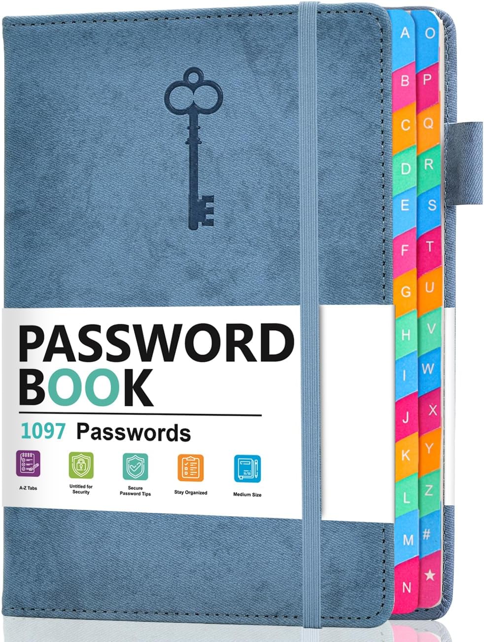 Password Keeper Book with Colorful Alphabetical Tabs, Hardcover Password Log-book for Internet Password and Website Address, 5.8"×8.4" Password Notebook for Home Office (Denim Blue, Medium (5.8 x 8.4 Inch))