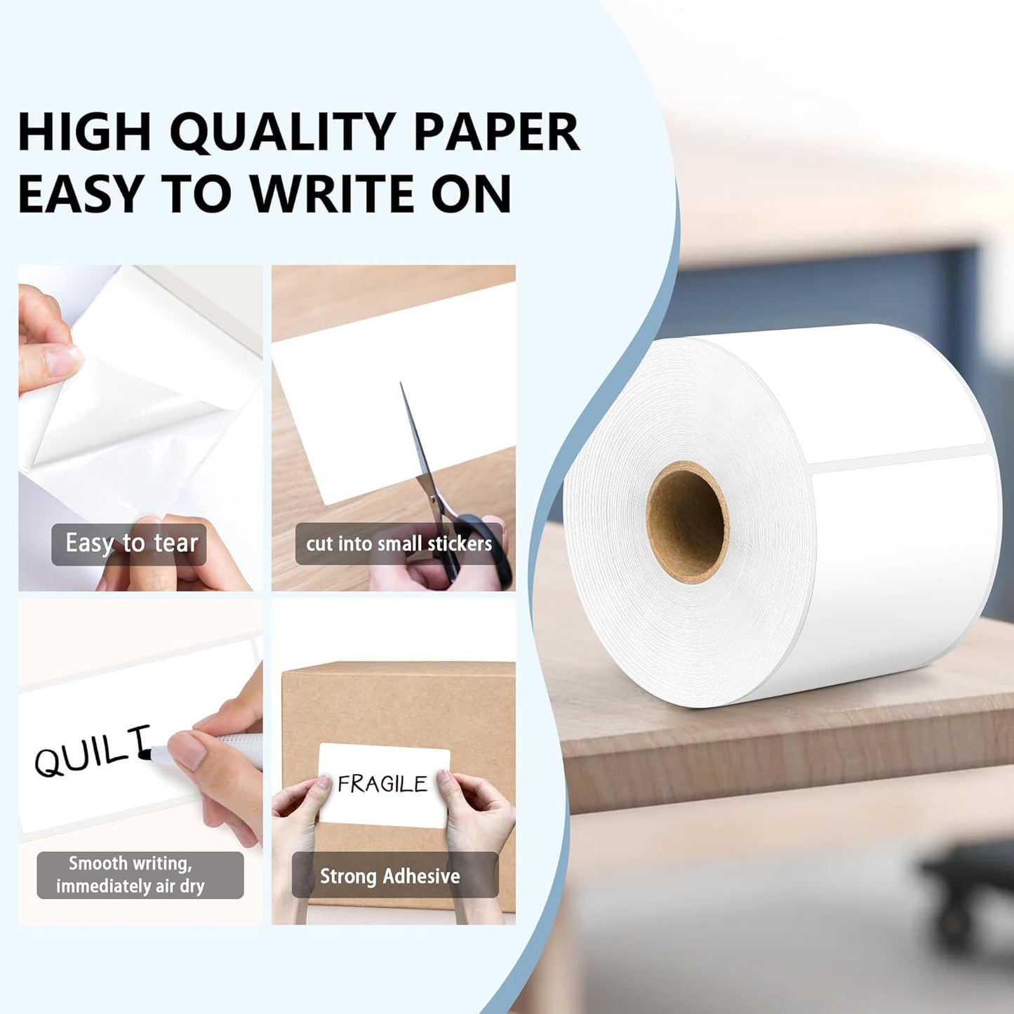 PARLAIM 3 X 5 Inch 4Rolls/1000 Per Rectangle Inventory Color Coding Labels,Roll Square Label Stickers for Home (White)