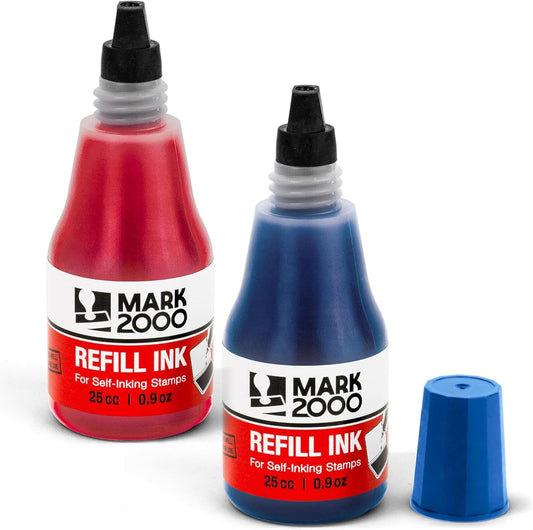 Self-Inking Refill Ink - 2 Pack - Blue & Red - 25cc (0.9oz)