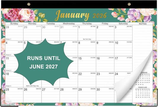Lbylyhxc Desk Calendar 2026-2027, 18-Month School Year Calendar 2026-2027, January 2026 to June 2027, Large Desktop Calendar Monthly for Teacher with Corner Protectors 17" X 12" (Flowers Desk Calendar, 17x12 inches)