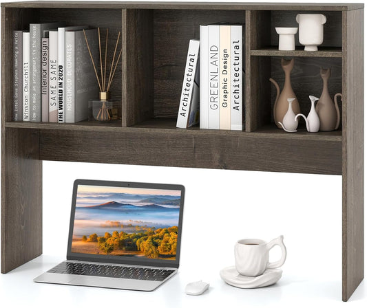 Tangkula Desktop Bookshelf, Countertop Storage Hutch with 4 Shelves for Computer Desk, Desktop 2-Tier Display Rack, Multipurpose Wood Desk Hutch Storage Organizer for Dorm Office Home