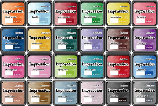 CraftyManor Mini Smudge Ink Pads for Stamps, Water Based Halo Dye Stamp Pad for Scrapbooking, DIY Craft Scrapbook Supplies for Adults (24 Colors)