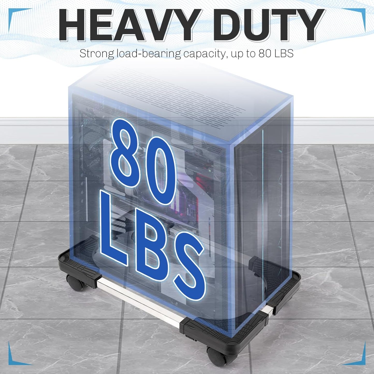 Liitrton Mobile CPU Stand Adjustable Computer Tower Stand with 4 Caster Wheels Fits Most PC (Black)