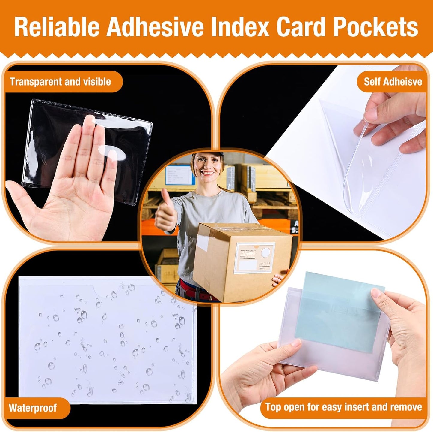 40 PCS Index Card Pockets, Self Adhesive Card Pockets 3"X5" with Top Open, Clear Label Pockets for Storage Bins, Plastic Labels Holders for Organizing, Loading, Drawer,Library Card, Totes (3"X5")
