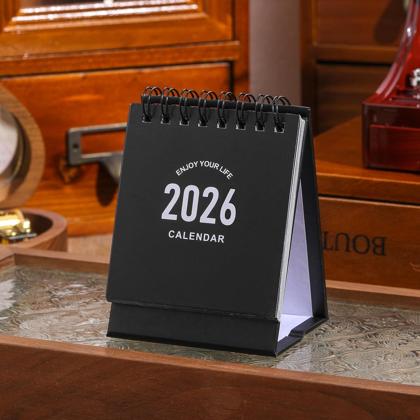 Mini Desk Calendar 2025-2026 - Runs From July 2025 to Dec 2026, Small Standing Desk Calendars with Stickers for Home Office School, 250gsm Thick Paper (Mini Black)