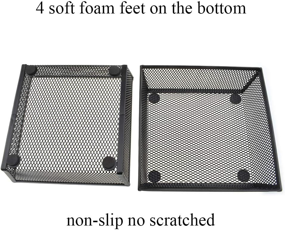 HAHIYO Stackable Mesh Tray Cup 6 x 6 x 2 inches Sturdy Container for Desk Drawer Organizer Collection for Home Office School kitchen Soft Foam Feet No Sharp Edges 2 Pack Black