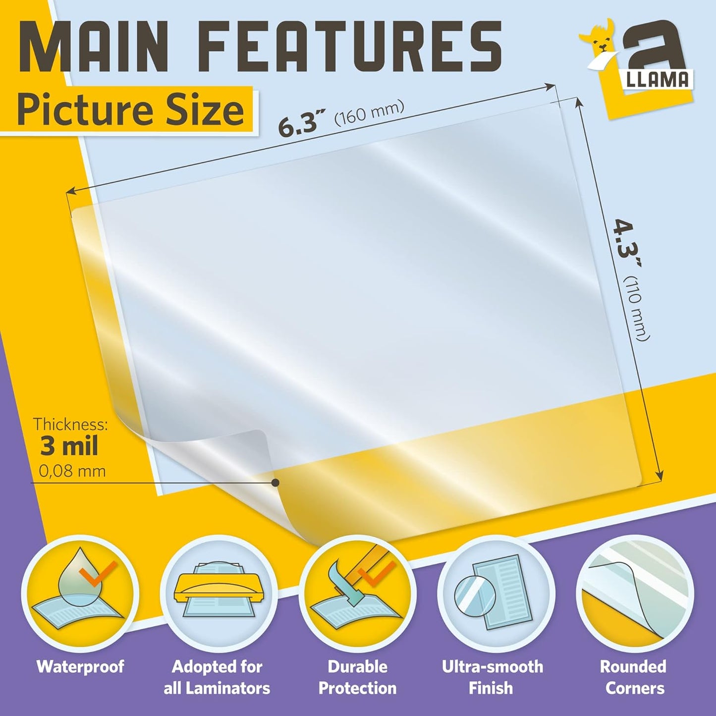 Thermal Laminating Pouches, 4.3 x 6.3 Inches, 3 Mil Thick, 50 Pack, Suited for Picture Size Laminating Sheets 4 x 6
