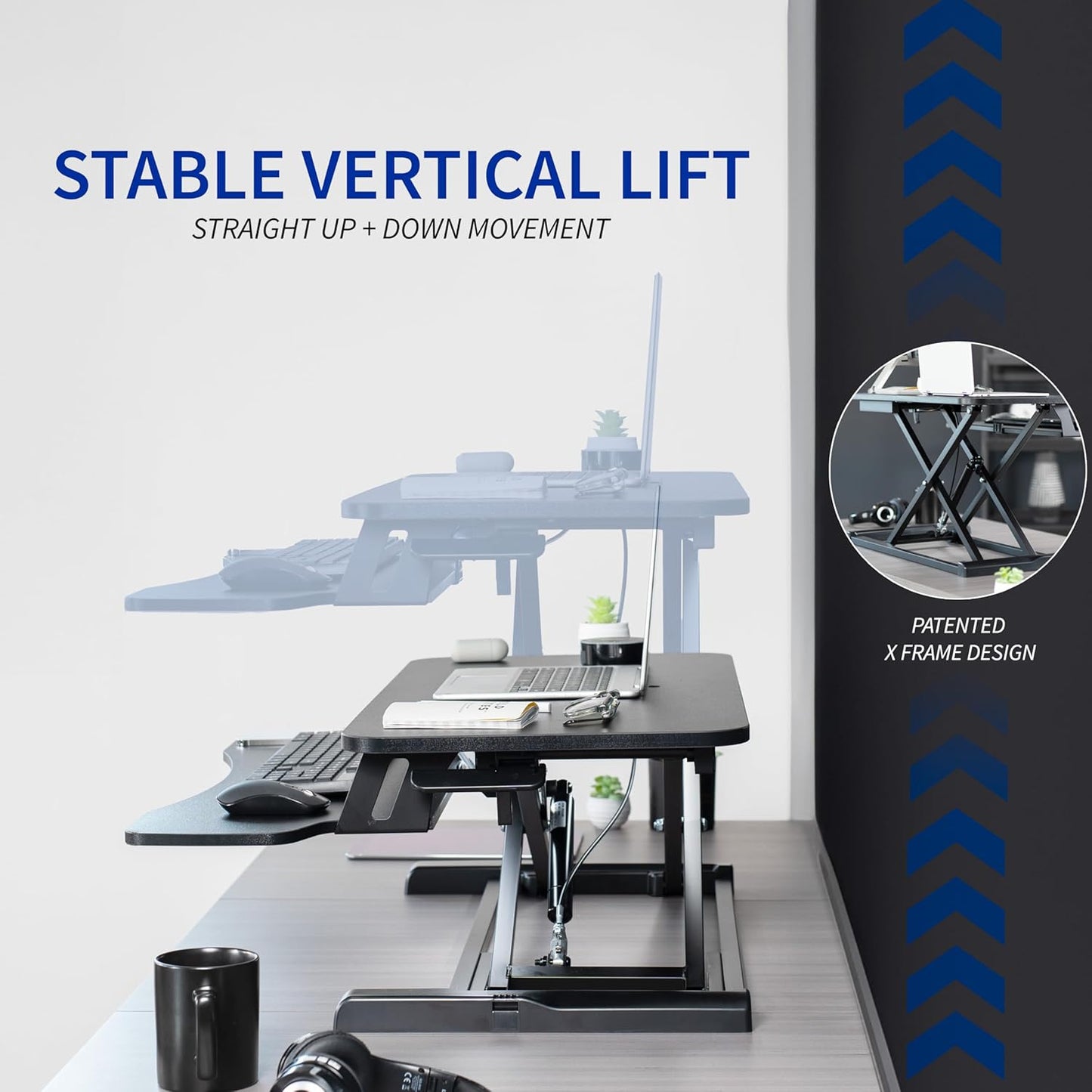 VIVO 28 inch Desk Converter, K Series, Height Adjustable Sit to Stand Riser, Dual Monitor and Laptop Workstation with Keyboard Tray, Rustic Vintage Brown Top, Black Frame, DESK-V028KN