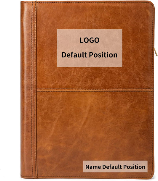 Personalized Genuine Leather Portfolio with 3 Ring Binder, Full Grain Leather Padfolio Zippered, A4 Notebook Holder Customized Professional Folder Organizer Gift for Men and Women, Oil Tanned