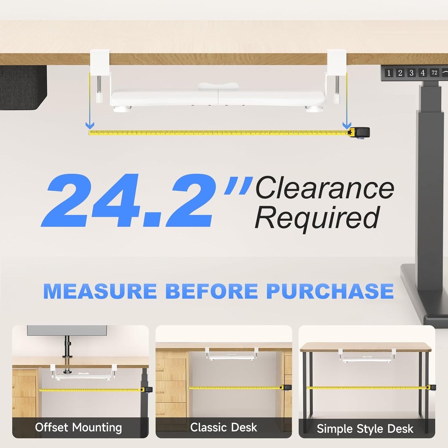 suptek Small Keyboard Tray Under Desk Pull Out with C Clamp Mount, Computer Keyboard & Mouse Tray, 20 (24.2 Including Clamps) x 11.8 inch Slide-Out Platform Computer Drawer for Typing, White, DSF1SW