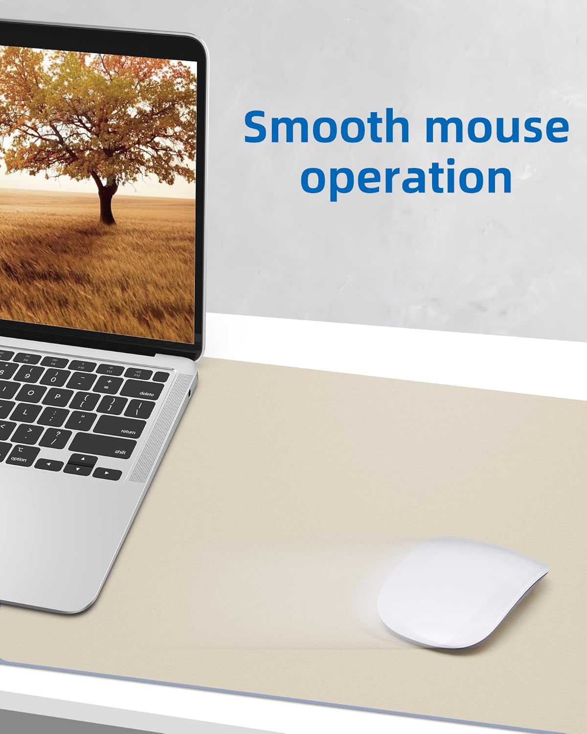 AFIING Leather Desk Pad Protector,Mouse Pad,Office Desk Mat, Non-Slip PU Leather Desk Blotter,Large Desk mat,Waterproof Keyboard mat for Office/Home/Decor (Beige,35"" x 17"")