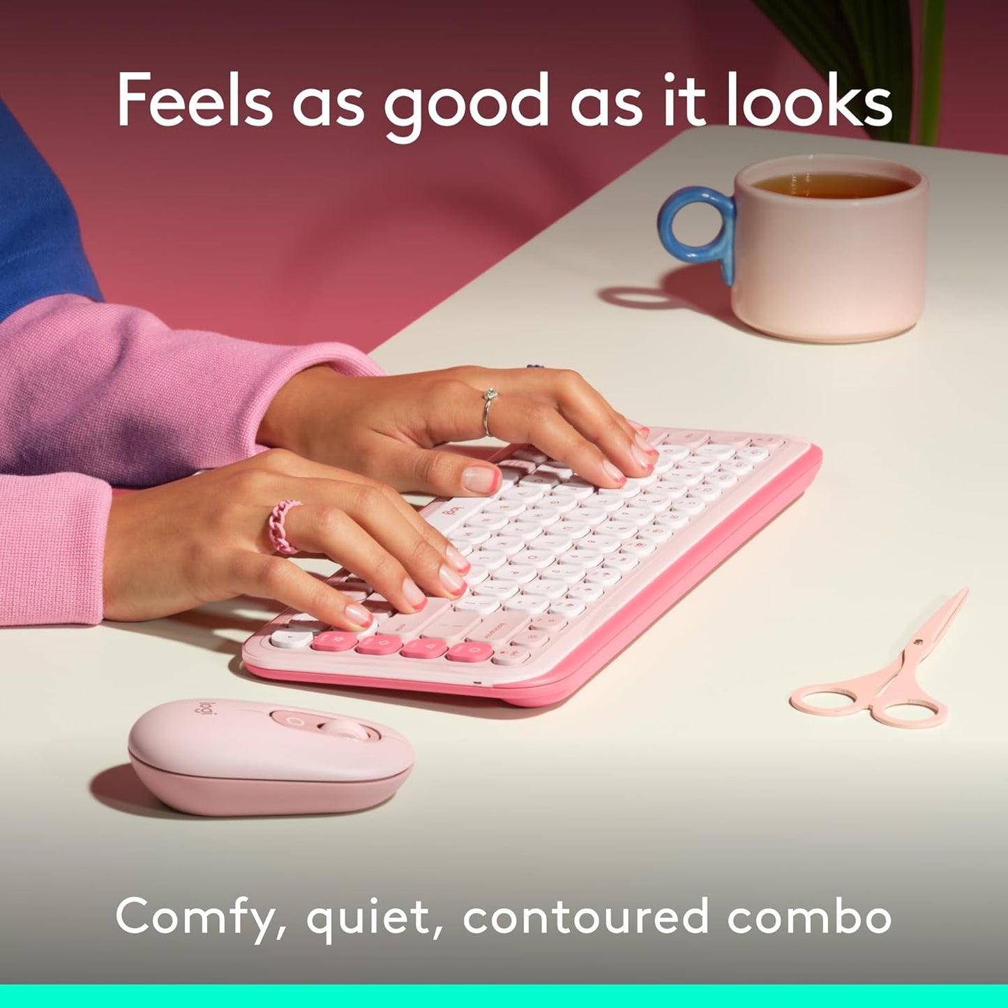Logitech POP ICON Combo, Bluetooth Keyboard and Mouse Combo, Comfortable Typing, programmable Keys and Buttons, Quiet clicks, Easy-Switch up to 3 Devices - Rose