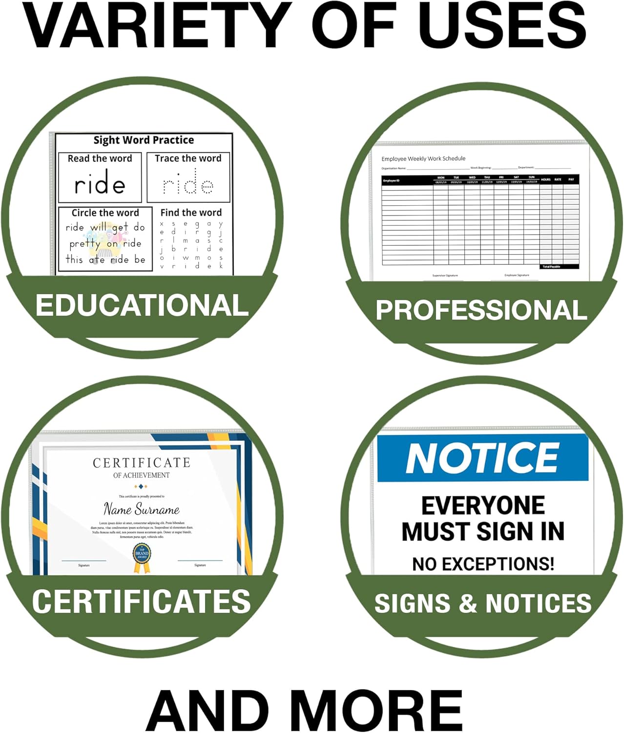 Samsill No Holes Sheet Protectors, 100 Pack, 8.5 x 11 Inch Page Protectors for 3 Ring Binder, Heavy Duty, No Hole Protector, Letter Size, Top Loading, Acid Free