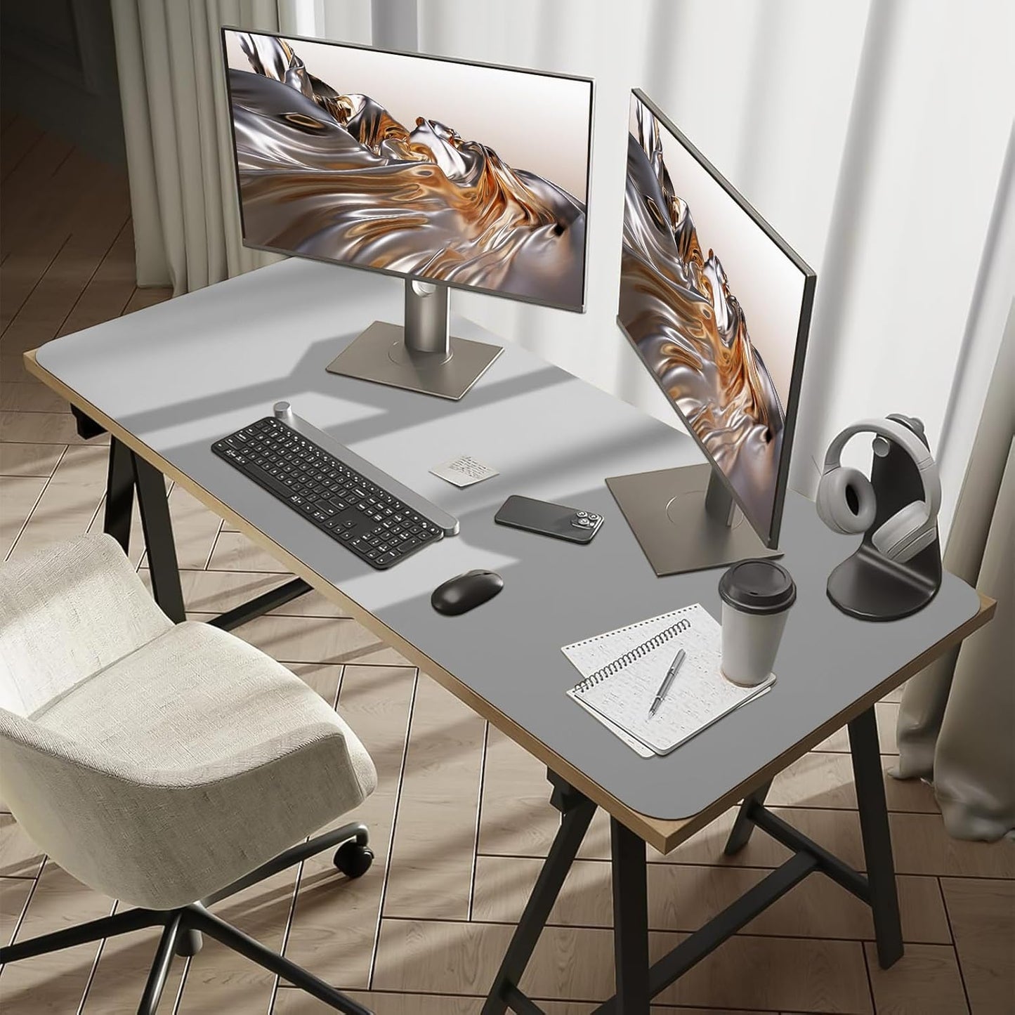 Bloss Large Desk Pad, 47.2" x 24" Desk Mat, Desk Pads on Top of Desks, Computer Mat Non-Slip, Desk Blotter Waterproof, Easy to Clean - Light Grey