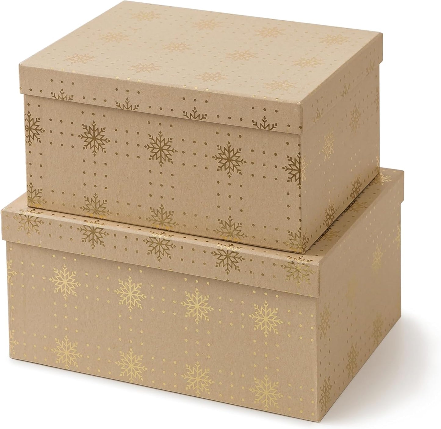 Soul & Lane Christmas Gift Boxes with Lids, Vintage Kraft Reusable Christmas Nesting Boxes for Presents, Decorative Cardboard Large Holiday Storage For Keepsakes and Snowflakes Decor, Set of 2
