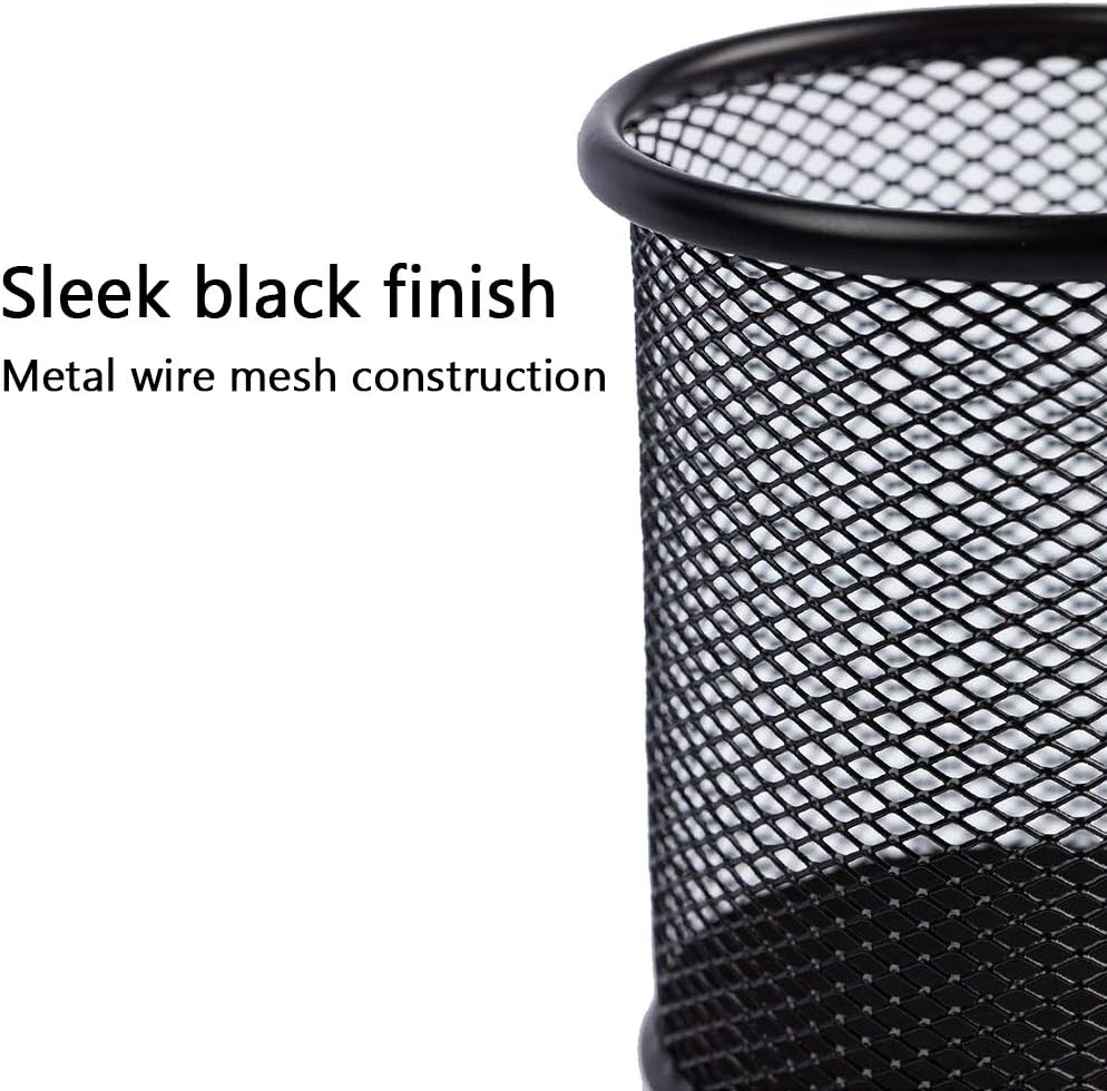 Ameceres 4 Packs Wire Mesh Pencil Holder Metal Pen Cup Desk Pen Organizer Case Pencil Jar Black for Office Home (DeepPink)