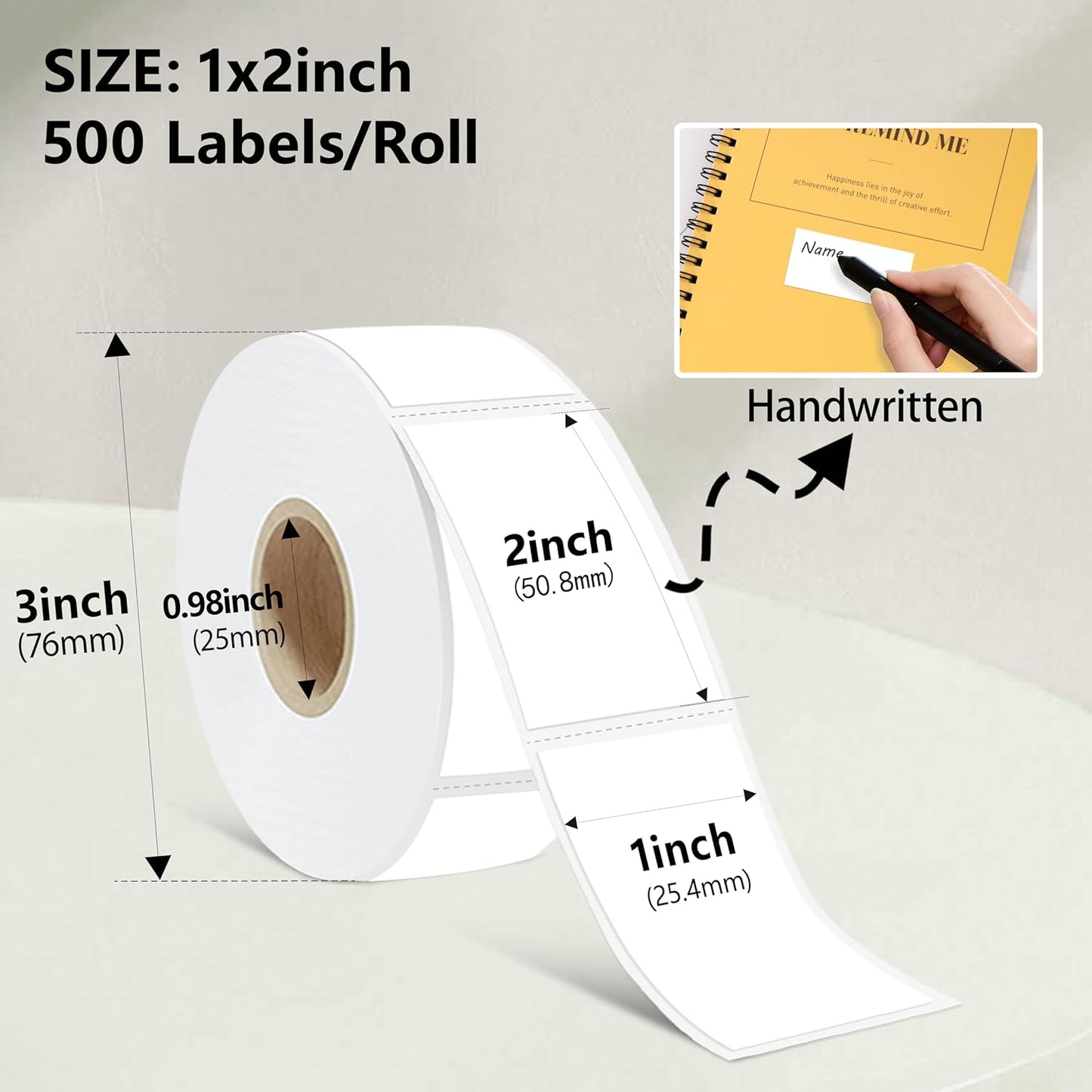 1X2 inch Label Stickers Roll for Thermal Printer 500PCS White Colored Removable Freezer Labels Waterproof Blank Sticker Labels to Write on for Food Containers and Jars