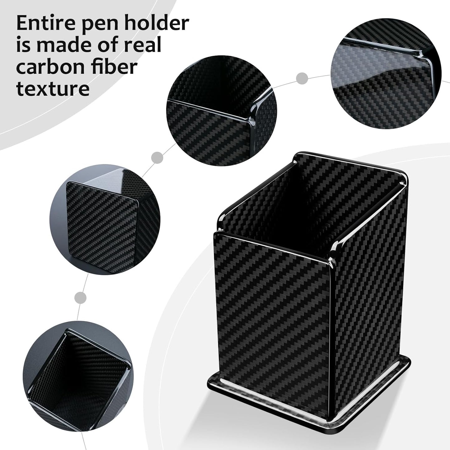 Carbon Fiber Pen Holder Pencil Holder for desk, Desktop Organizer and Black Pencil Cup for Office, School, Home,Glossy Black