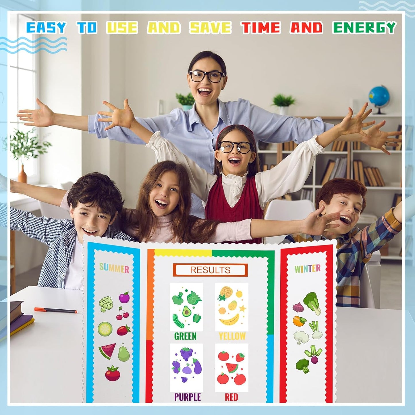 Teling 180 Pcs Trifold Poster Board Set, 8 Pcs 36 x 48 Trifold Display Presentation Cardboard Science Project Board with 172 Sheet Title Letter Stickers for Classroom School Office