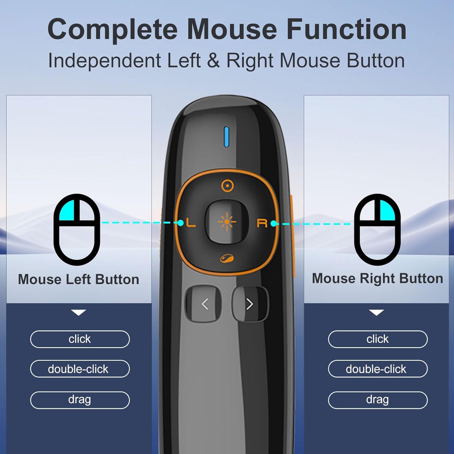 Norwii N86s Ergonomic Wireless Presenter Clicker for LED LCD TV Screen with Digital Pointer, Air Mouse Presentation Clicker for PowerPoint, Presenter clicker with Highlighting Magnify -50M