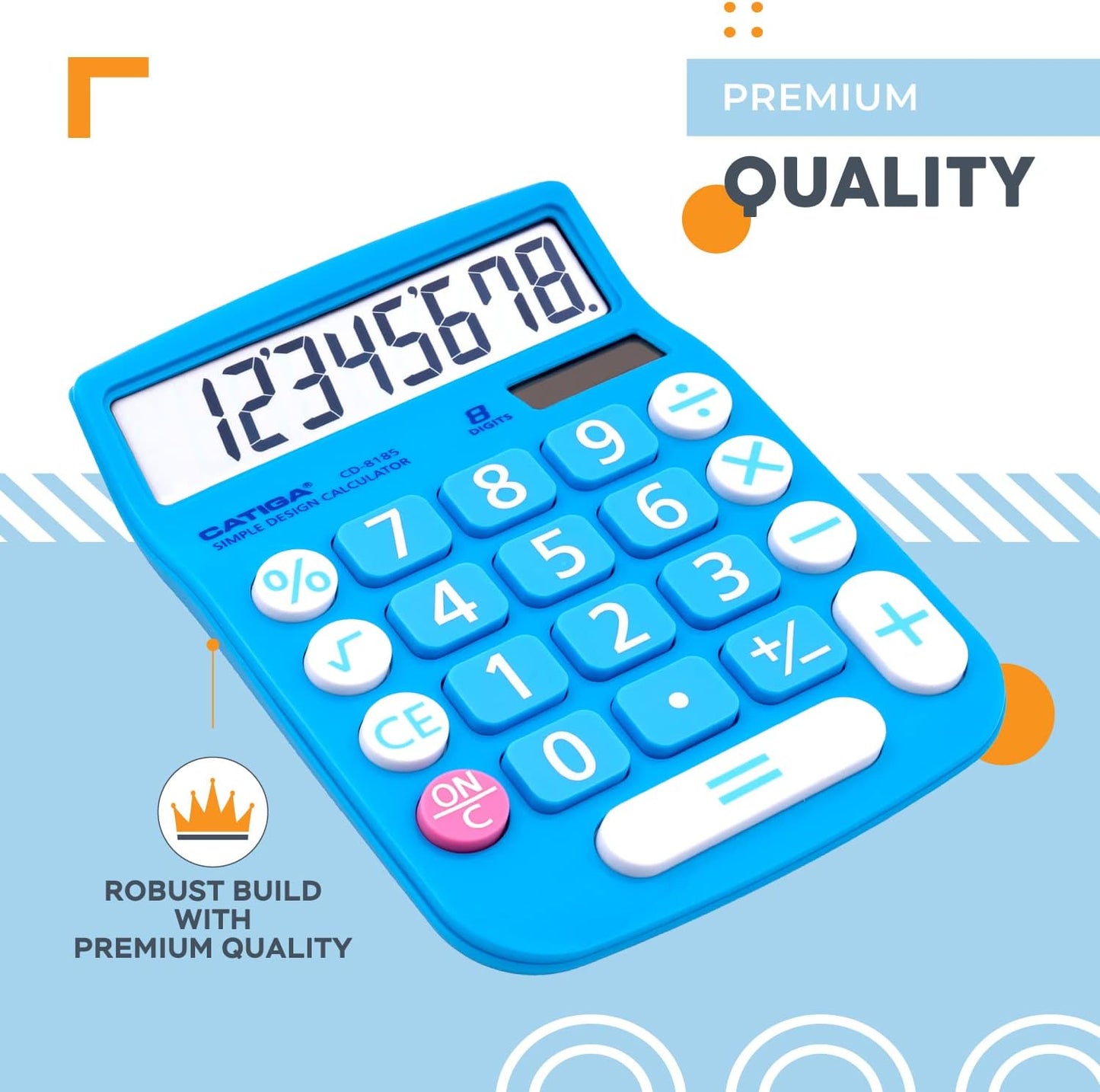 CATIGA Desktop Calculator 8 Digit with Solar Power and LCD Display, Big Buttons, for Home, Office, School, Class and Business, 4 Function Small Basic Calculators for Desk, CD-8185