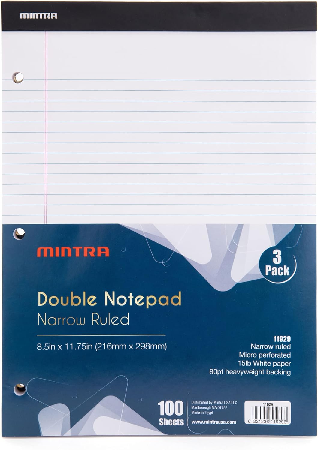 Mintra Office Legal Pads (Double Pad 3pk (White), 8.5in x 11in (Narrow Ruled))