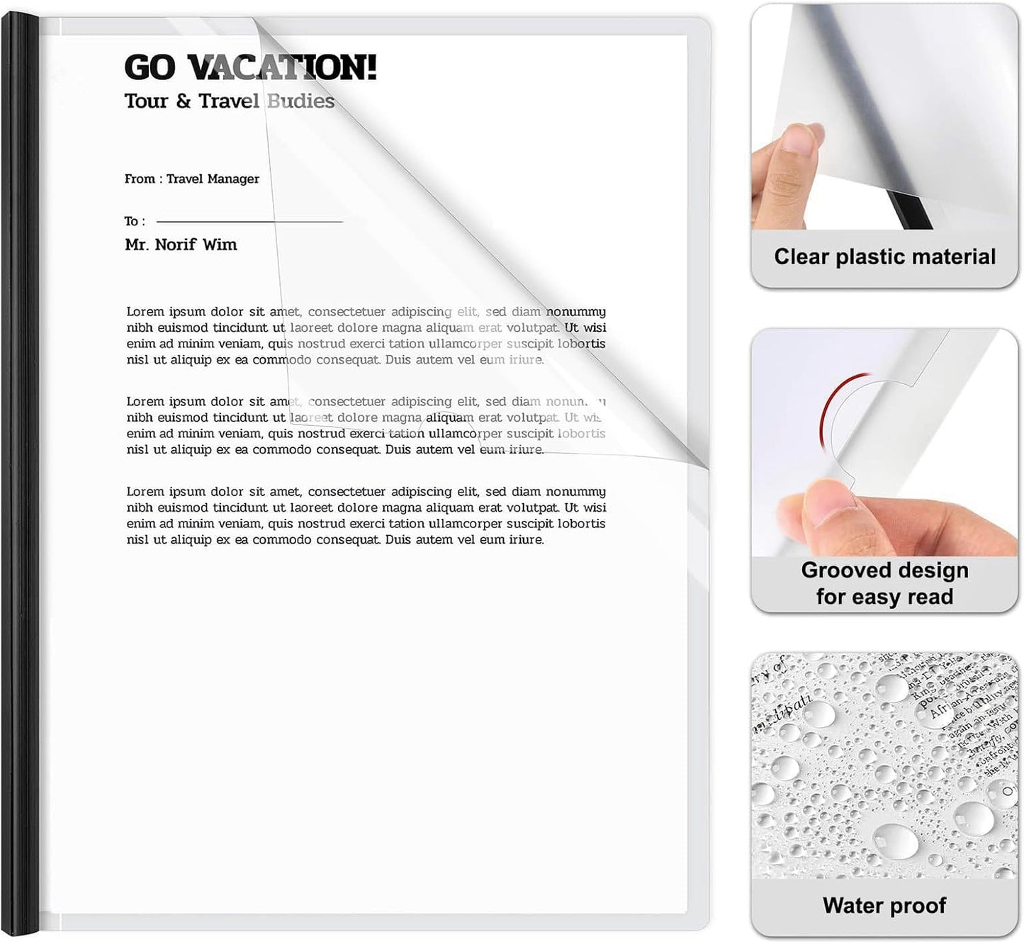 JOERSH 10Pcs Clear Report Covers with Sliding Bar, 40 Sheet Capacity Plastic Binder Paper Protector, Report Folders with Clear Cover for Resume File Documents, Black