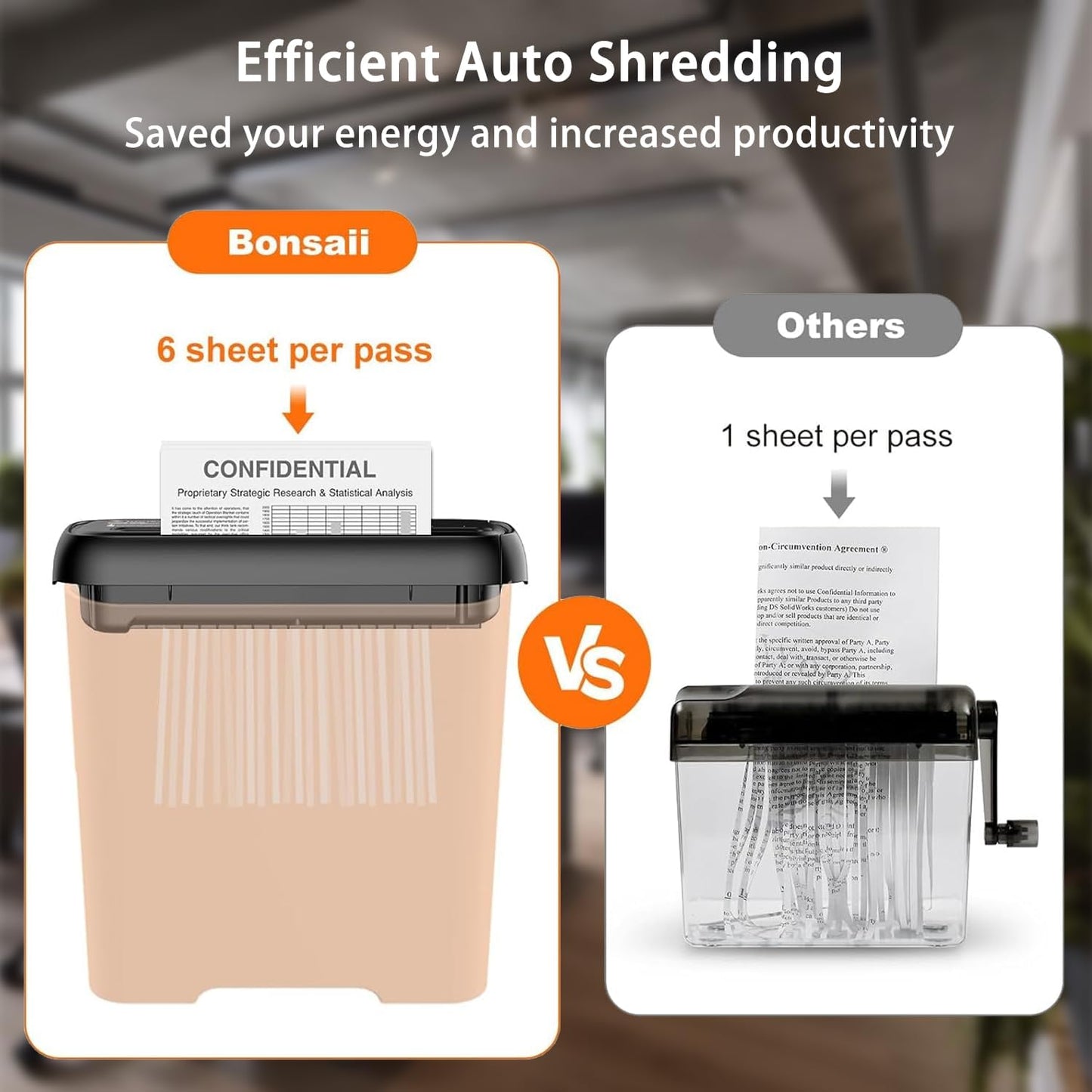 Bonsaii 6-Sheet Paper Shredder for Home Office, Portable Compact Design with Extendable Handle & Overheat Protection, 3.4 Gal Wastebasket