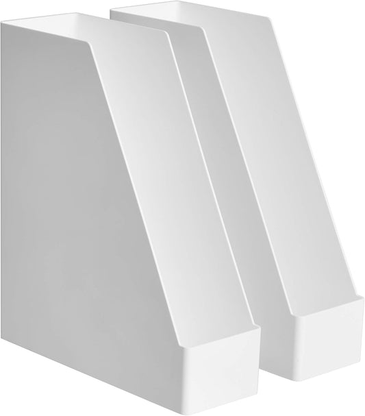 Amazon Basics Rectangular Plastic Desk Organizer, Magazine Rack, White, 2-Pack