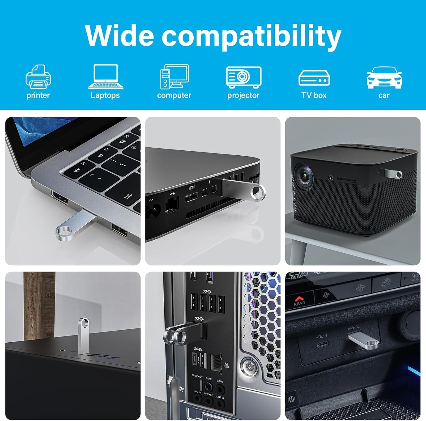 ABLAZE Custom Flash Drive 8GB 10 Pack, Personalized USB with Your Logo Metal Thumb Drives USB 2.0 Memory Stick Pendrive (Sliver)