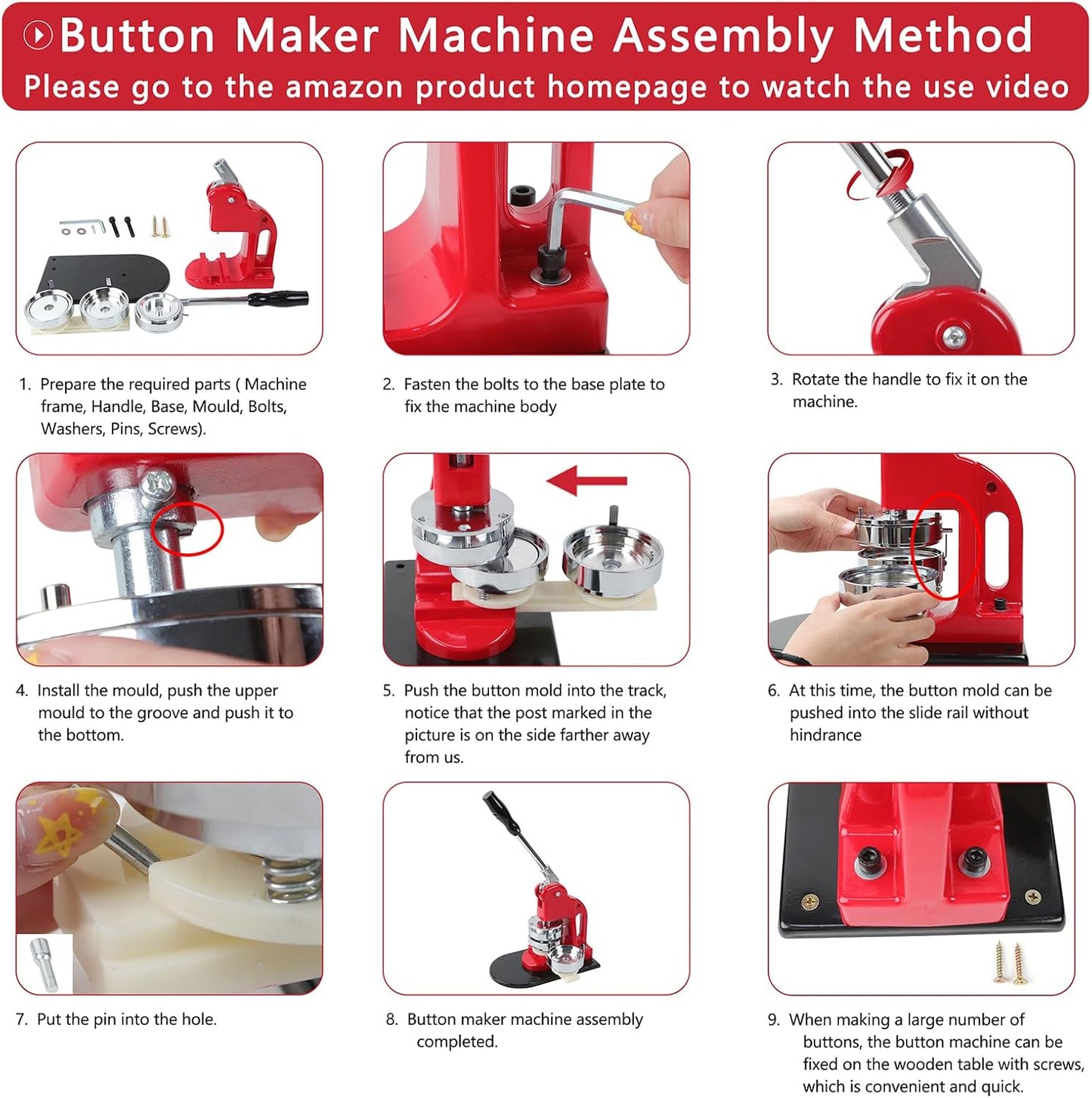 Button Maker Machine Multiple Sizes, 1 inch+1.25 inch+2.25 inch DIY Button Press Machine Kit, Metal Button Press Machine with Cutting Mat and Circle Cutte, Come with 300 Button Parts Supplies