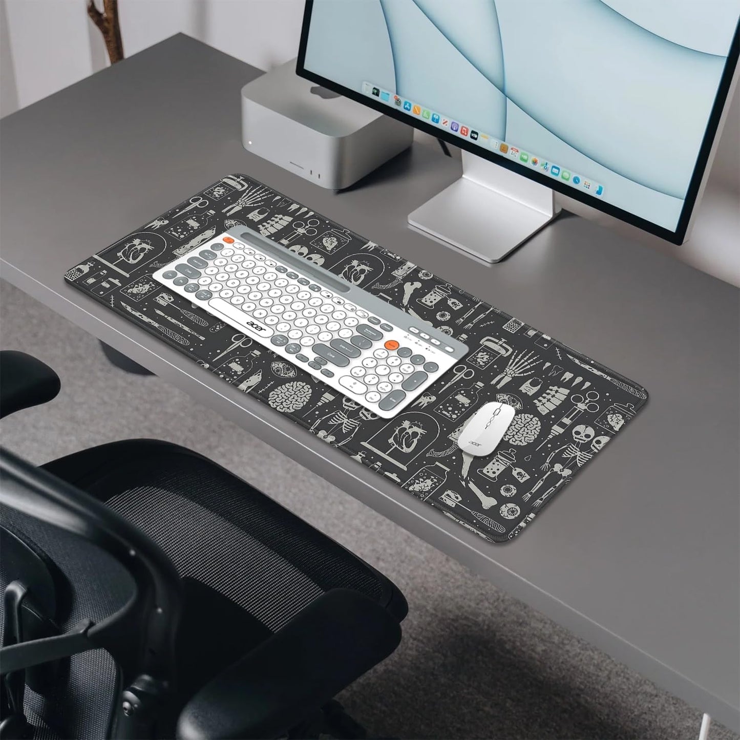 Human Skeleton Medical Mouse Pad,Large X Ray Mousepad Desk Pad with Stitched Edges,Non-Slip Waterproof Rubber Base Mouse Mat for Office Computer Keyboard Laptop Home(27.5x11.8 in)