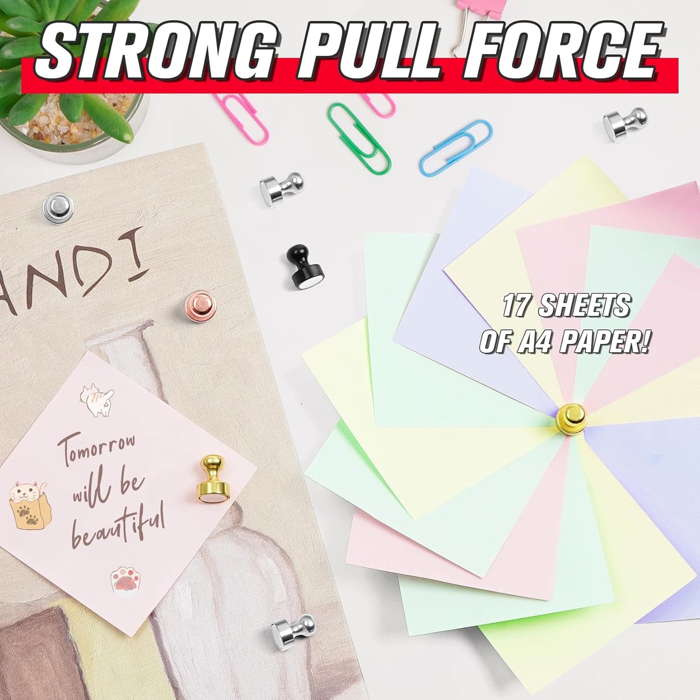 FINDMAG 28Pcs Black Fridge Magnets, Strong Magnets for Refrigerator, Magnetic Push Pins for Whiteboard, Pictures, Kitchen, Office