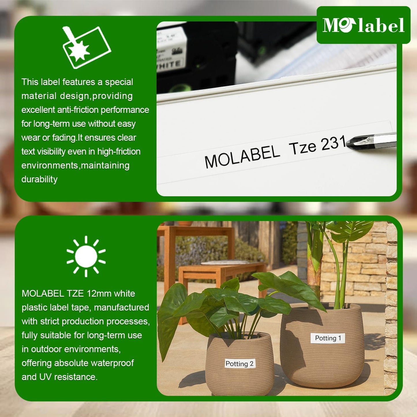 Label Tape Compatible with Brother Tze-231, 12mm 0.47" Black on White Laminated Tape for P-Touch Label Maker PT-D210 D220 H110 D410 P710BT H111 1070, 10 Pack