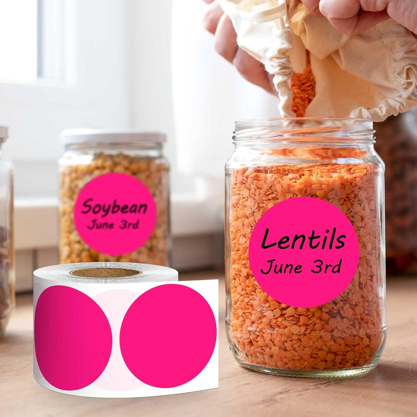 PARLAIM 2 inch Round Color-Code Dot Sticker Labels, 4 Rolls 2000 Adhesive Label Pack in Dispenser Box, Fluorescent Pink