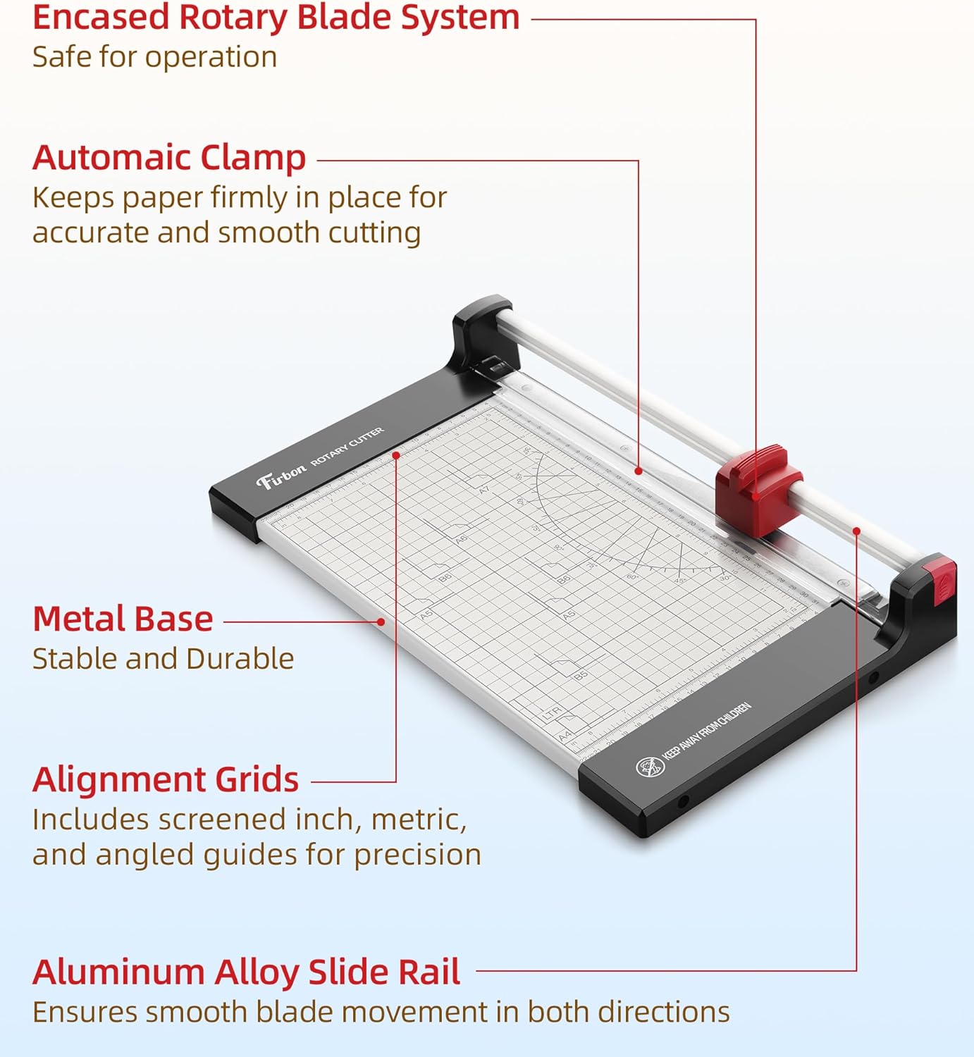 Firbon 12" Rotary Paper Trimmer with Replaceable Blade, Heavy Duty 12-Sheet Capacity Cutter for Cardstock, Photos, Scrapbooking, Office, School & Studio