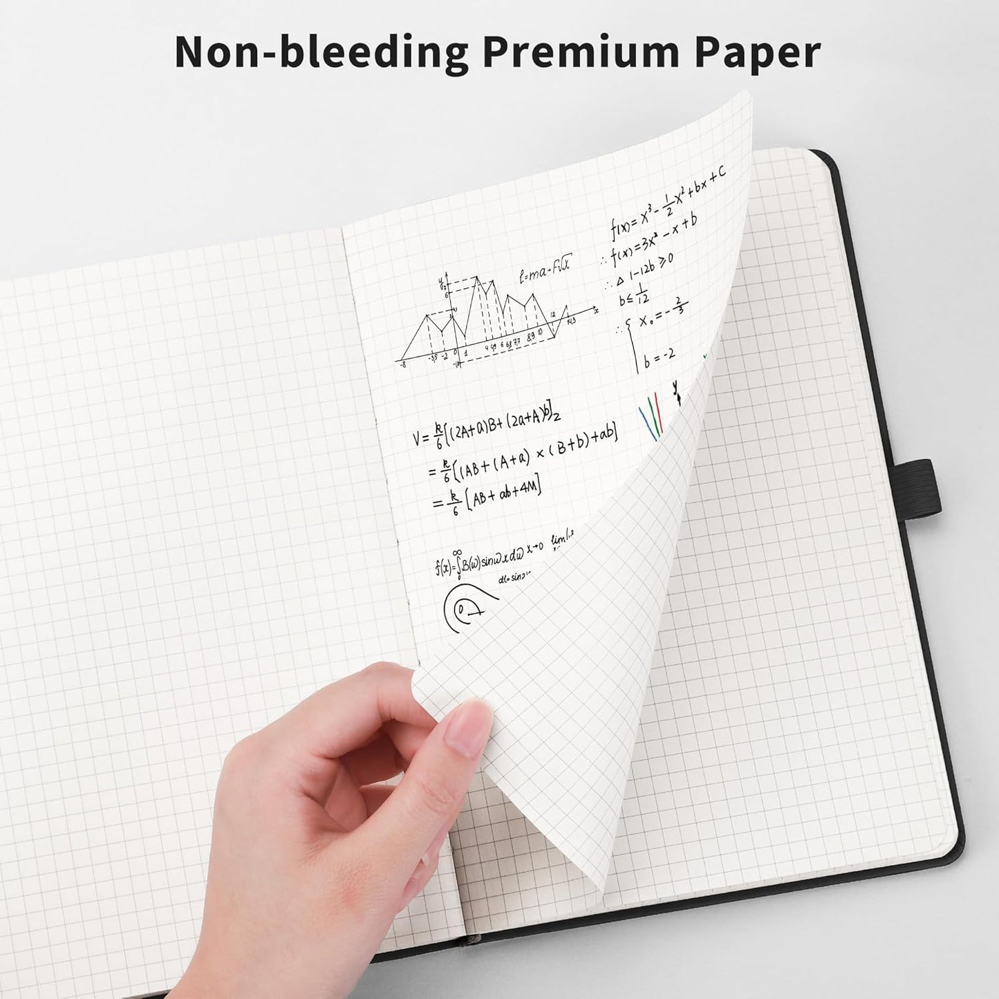 RETTACY Graph Grid Paper Notebook, 2-Pack, 192 Pages per Pack, A5 Medium Size (5.7'' x 8.3''), Leather Hardcover, 100 GSM Thick Paper, for School, Students, Math, Engineering (Black & Dark Green)