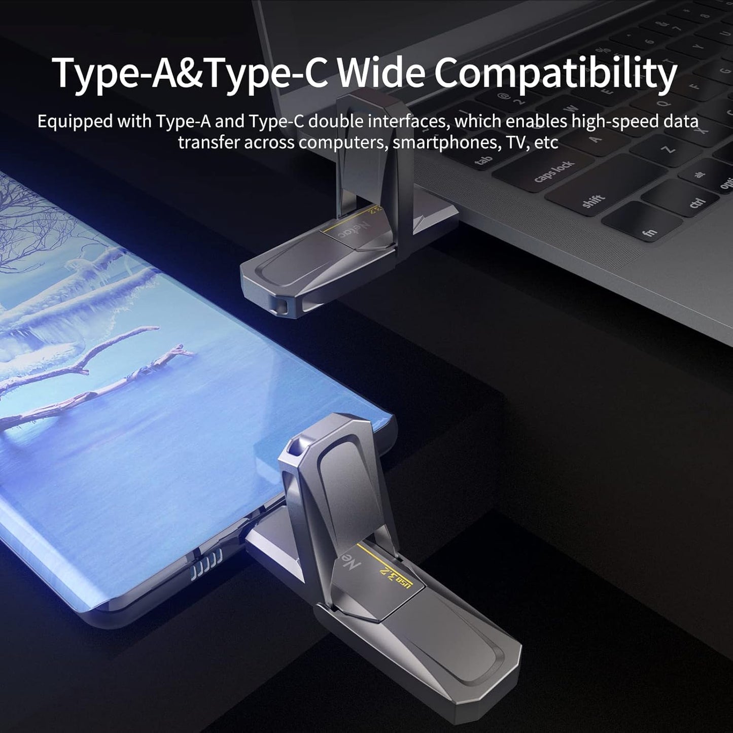 Netac 256GB Portable External USB Solid State Drive Type-c and USB 3.2 Dual Interface, up to 400MB/s Security Protection for Data Storage, Expansion of Storage for Photos/Videos/Music/Files, US5