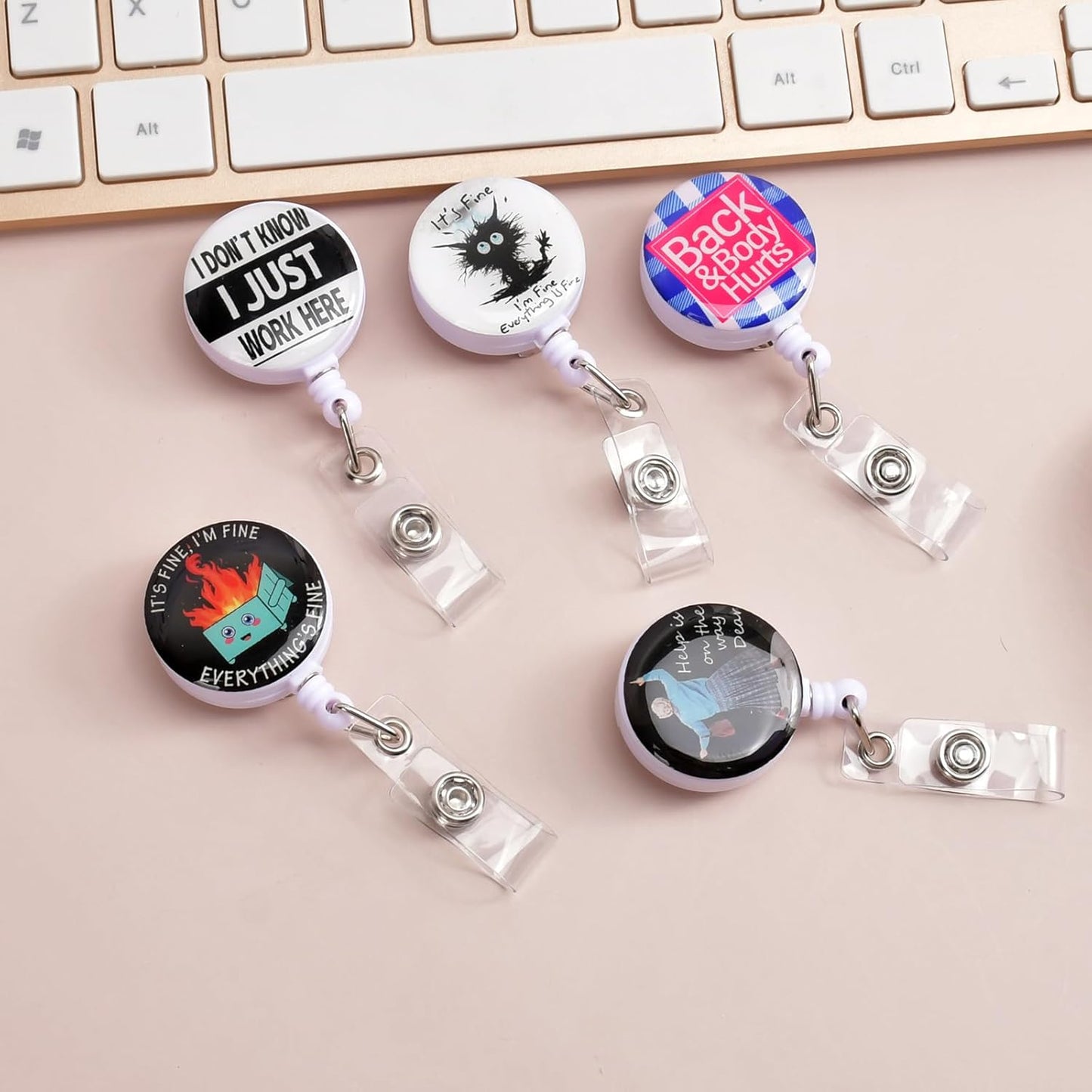 5pcs Badge Reels Holder Retractable with ID Clip for Nurse Name Tag Card Cute Nursing Doctor Teacher Student Medical MD Work Office