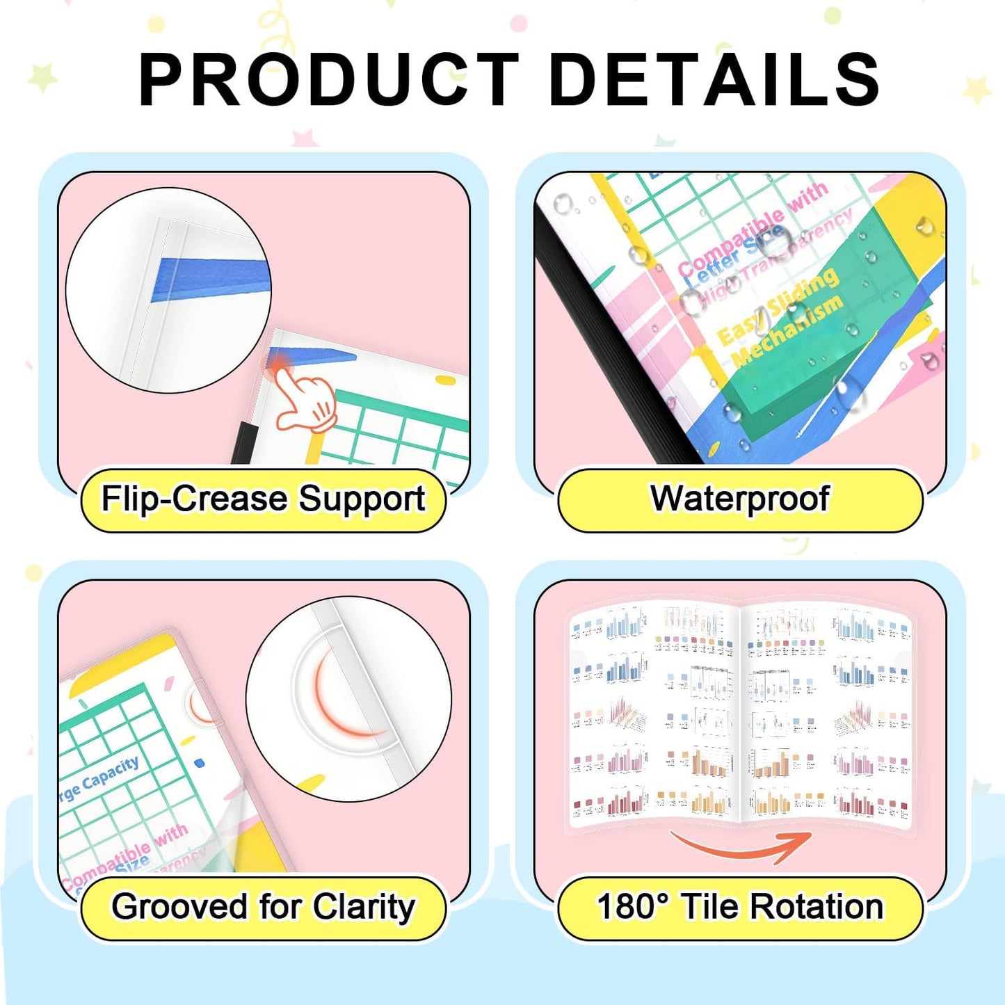 TOTiyea 100 Pack Letter Size Clear Report Covers with Sliding Bars, 5mm (25 Sheet Capacity) Sliding Bar File Folders, Black