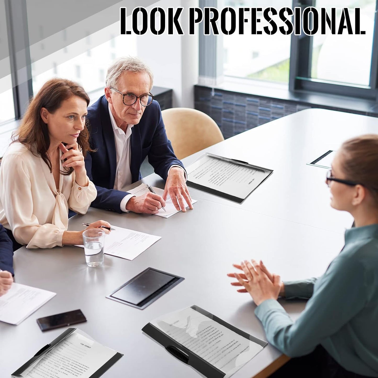 Teling 24 Pcs Clear Report Covers with Sliding Bar and Clip Presentation Folders Resume Folders for Classroom Business Files Document School Office, 9.4 x 11.8 Inches(Black)