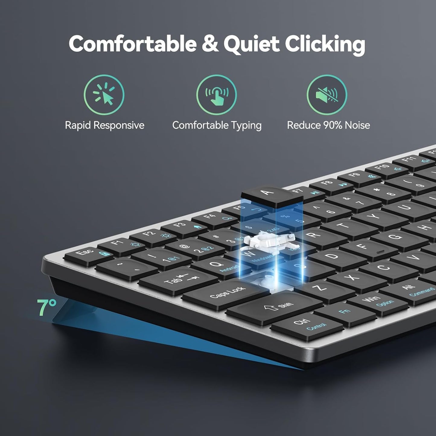 TECKNET Bluetooth Keyboard Rechargeable, 4-Device (2.4G+3BT) Wireless Keyboard, Ultra-Slim Quiet Typing, 14 Hotkeys Computer Keyboard for PC/Laptop/Smart TV/Tablet