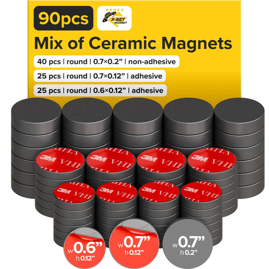 X-bet MAGNET Pack of 90 Ceramic Mix, with Adhesive Backing high-Strength, Versatile Perfect for Home, Office and Projects - Durable, Reliable, and Easy to Use