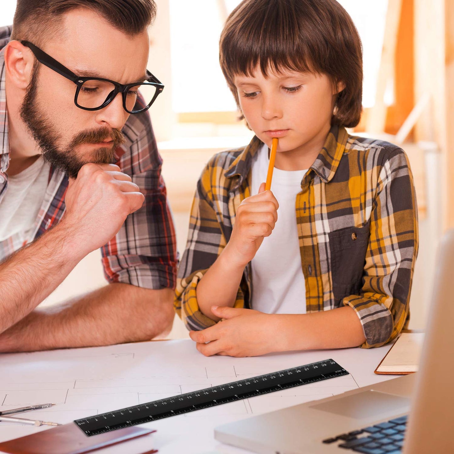 50 Pack Black Plastic Ruler, 12 Inch Standard/Metric Rulers Straight Ruler Measuring Tool for Student School Office (Black)