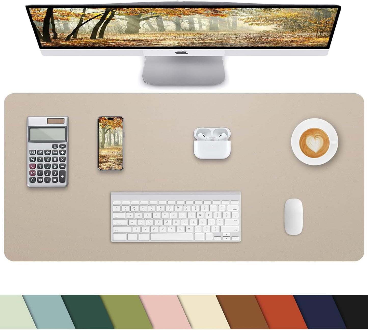 PULeather Non-Slip Desk Mat, Large Mouse Pad & Laptop Desk Pad - Waterproof Writing Pad for Office & Home (Beige, 35.4" x 17")