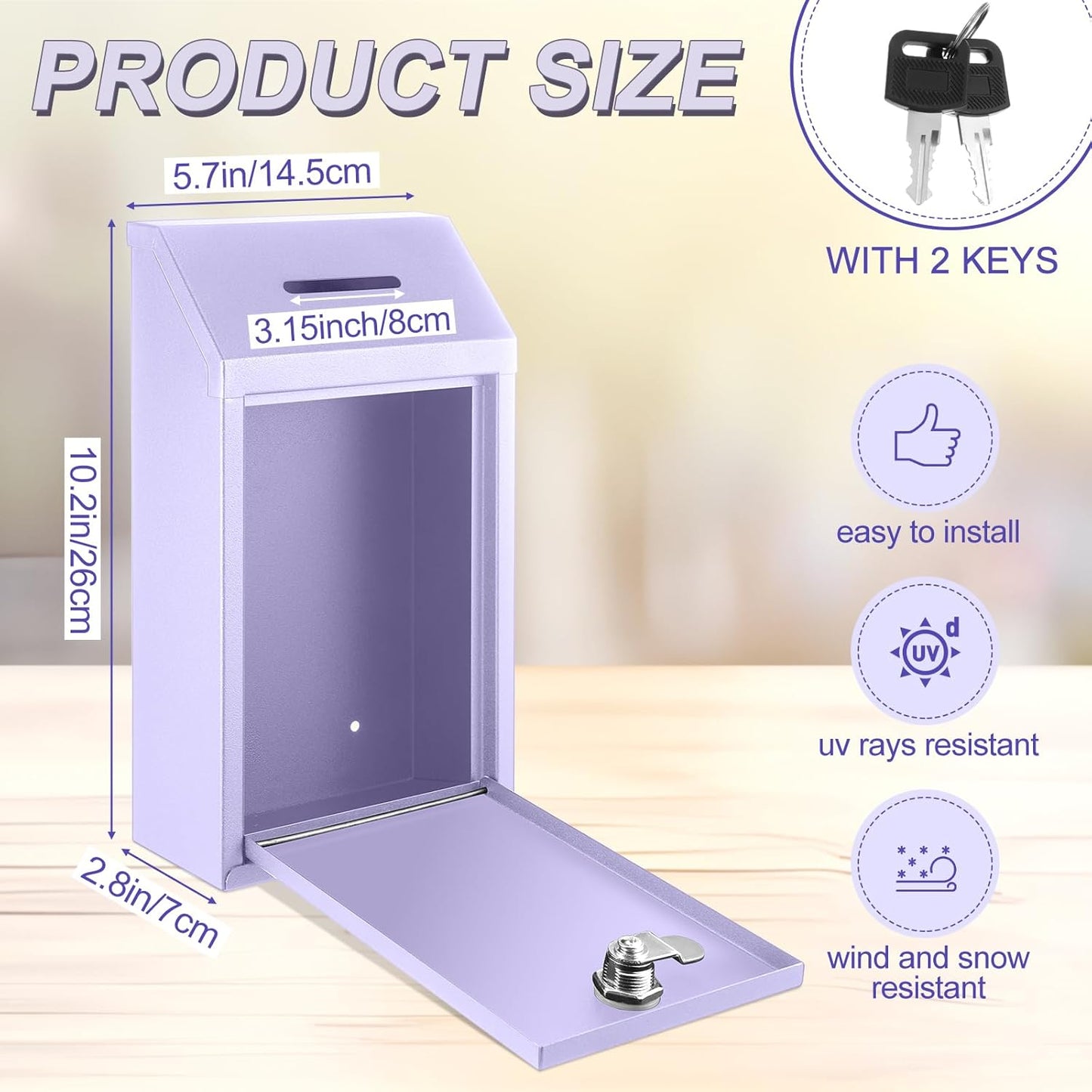 Metal Donation Cash Box Collection Safe Suggestion Box with Lock Wall Mounted Mailbox Delivery Ballot Container for Home Office Outdoor Door